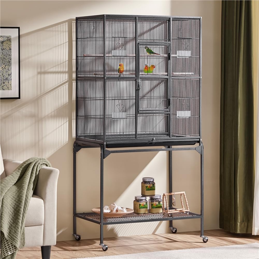 Yaheetech Vogelvoliere Vogelkäfig mit Tür Vogelhaus Vogelbauer mit 4 Rollen 47 x 81 x 160 cm