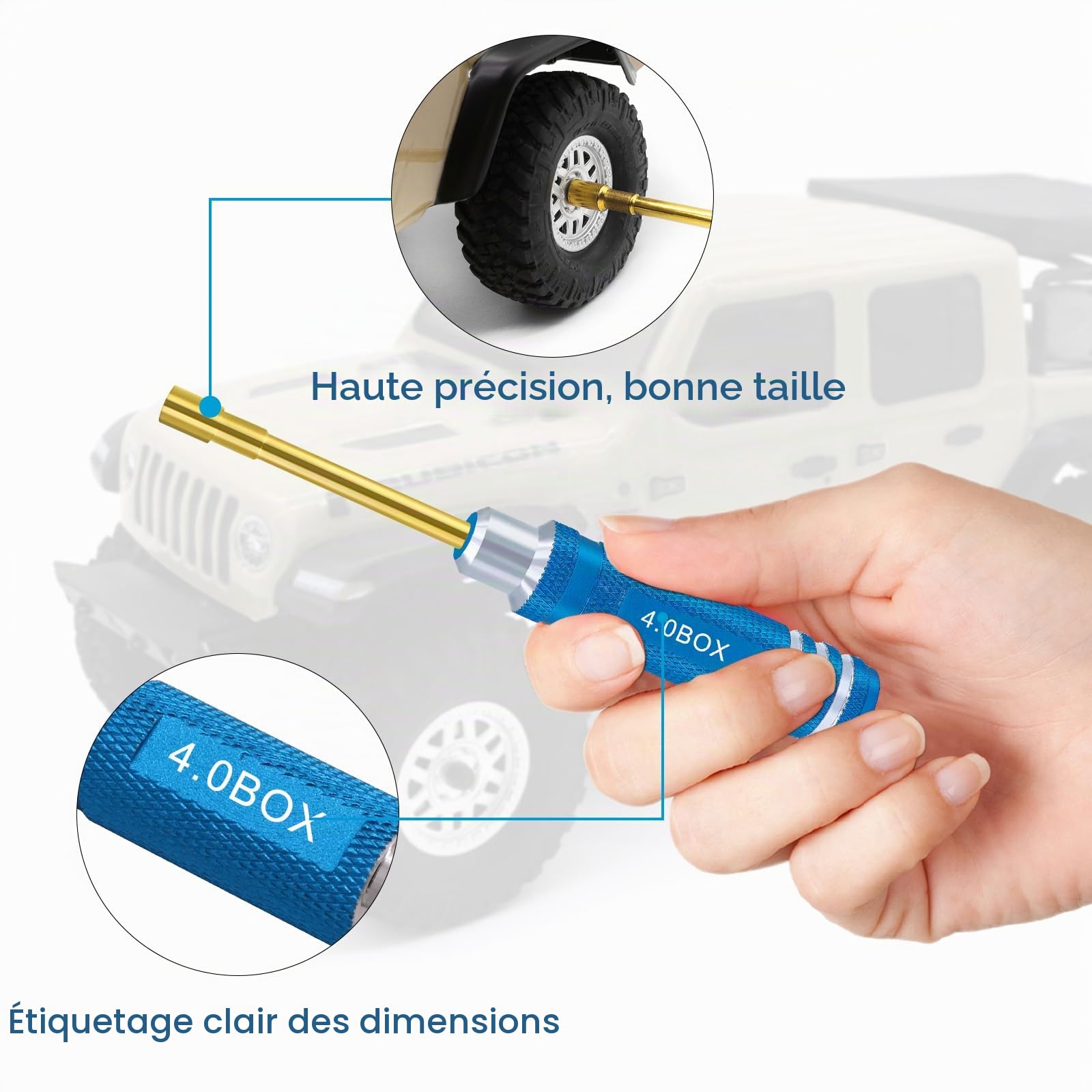 Lot de 7 tournevis hexagonaux 2,0 mm 2,5 mm 3,0 mm 3,5 mm 4,0 mm 4,5 mm 5,0 mm kit d'outils de tournevis pour fixation roue Axial SCX24 pour modèles radiocommandés voitures bateaux hélicoptères bleu
