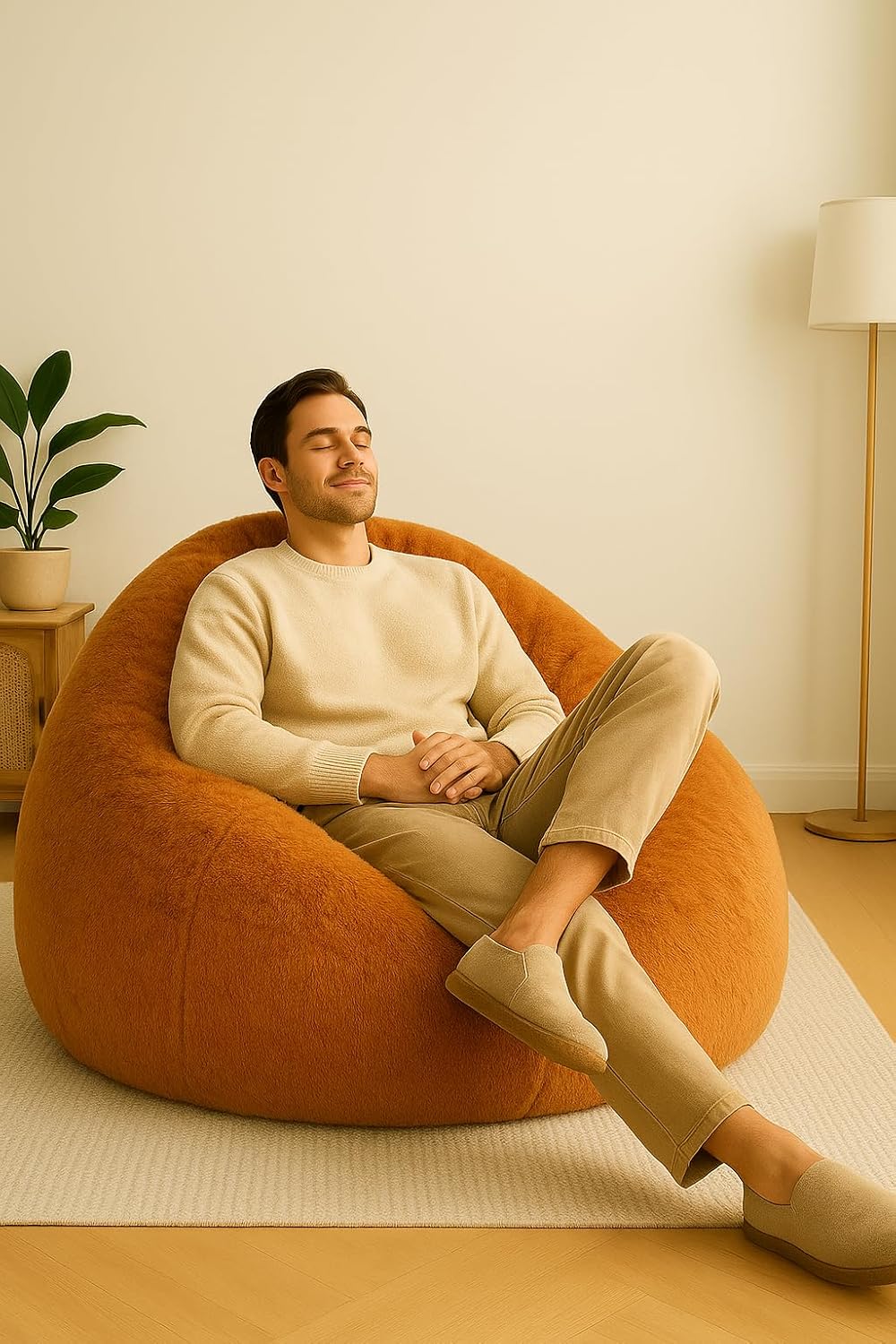 Mollismoons Luxury Faux Fur Bean Bag Cover � 6ft Round, Tan Mango Brown, Super Soft & Cozy, Washable, Large Lounger for Ho...