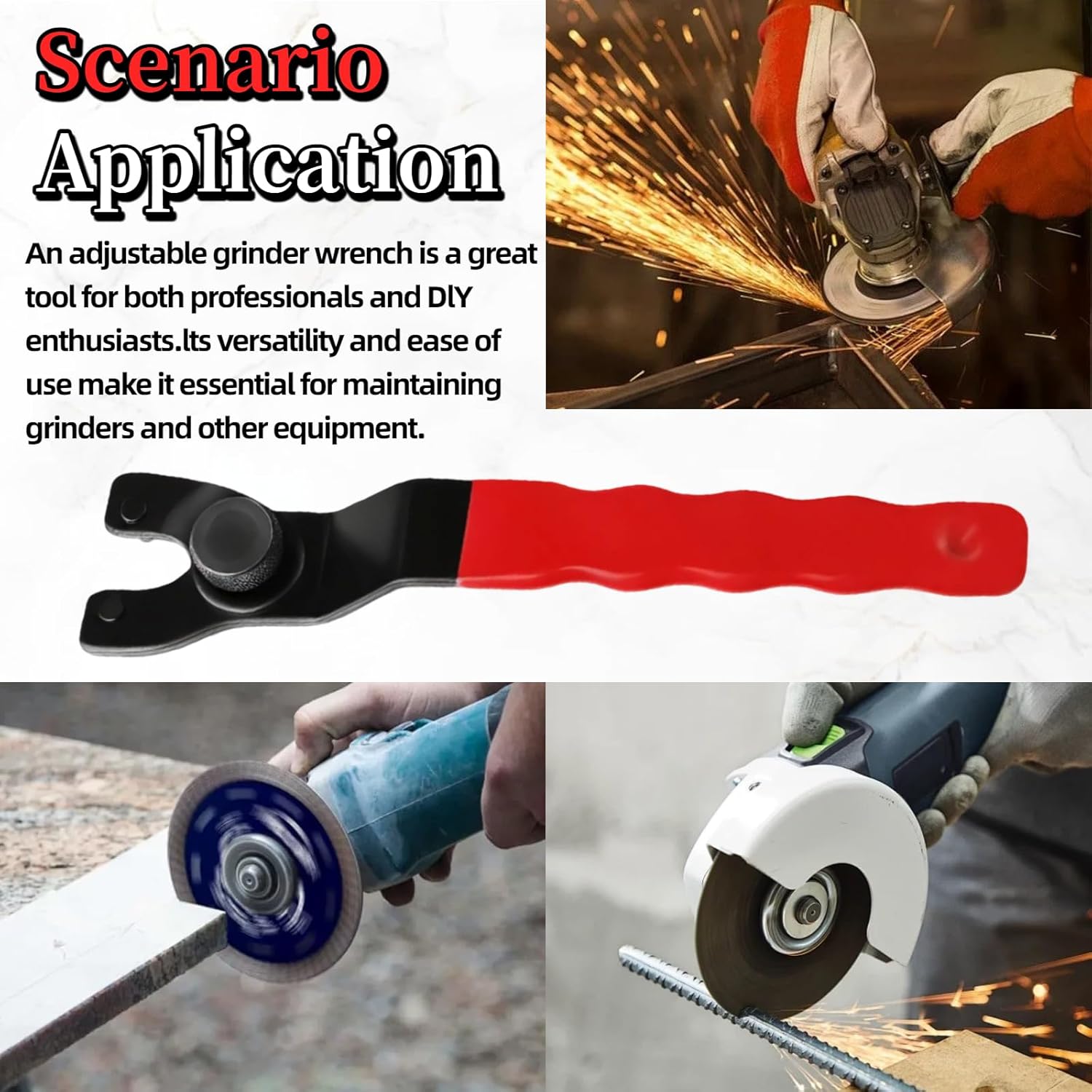 2 Pack Adjustable Pin Spanner Wrench, Angle Grinder Locknut Tool for Backing Pads and Round Nuts （red）