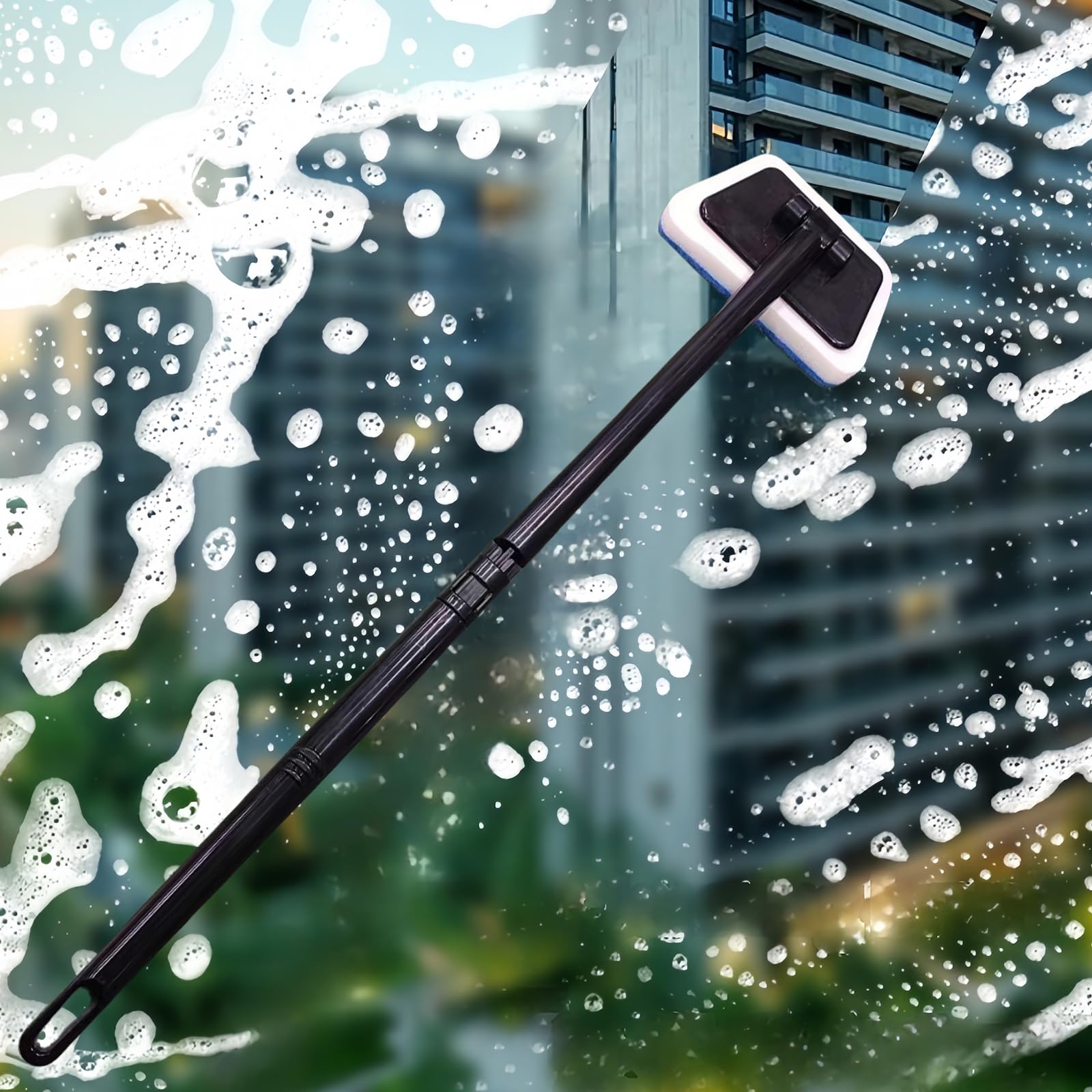 Tub Tile Scrubber Cleaning Brush, Sponge on a Stick for Cleaning Adjustable Long Handled Scrub Brush with 21.7'' Handle for Cleaning Shower Bathroom Vessel Sinks Toilet Wall Floor Black