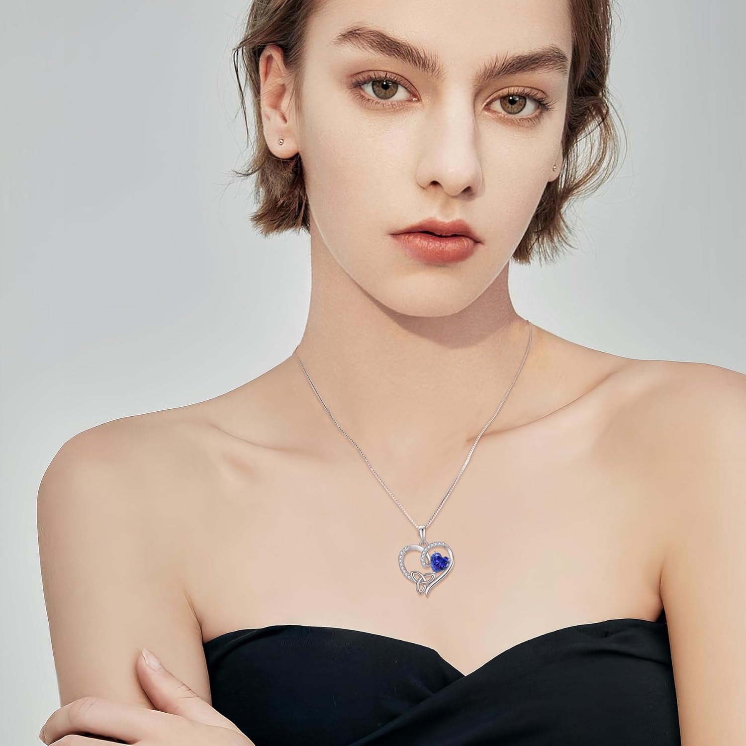 Celtic Knot Necklace 925 Sterling Silver Love Heart Trinity Knot Pendant Irish Good Luck Necklace Birthstone Jewelry for Women - Image 3