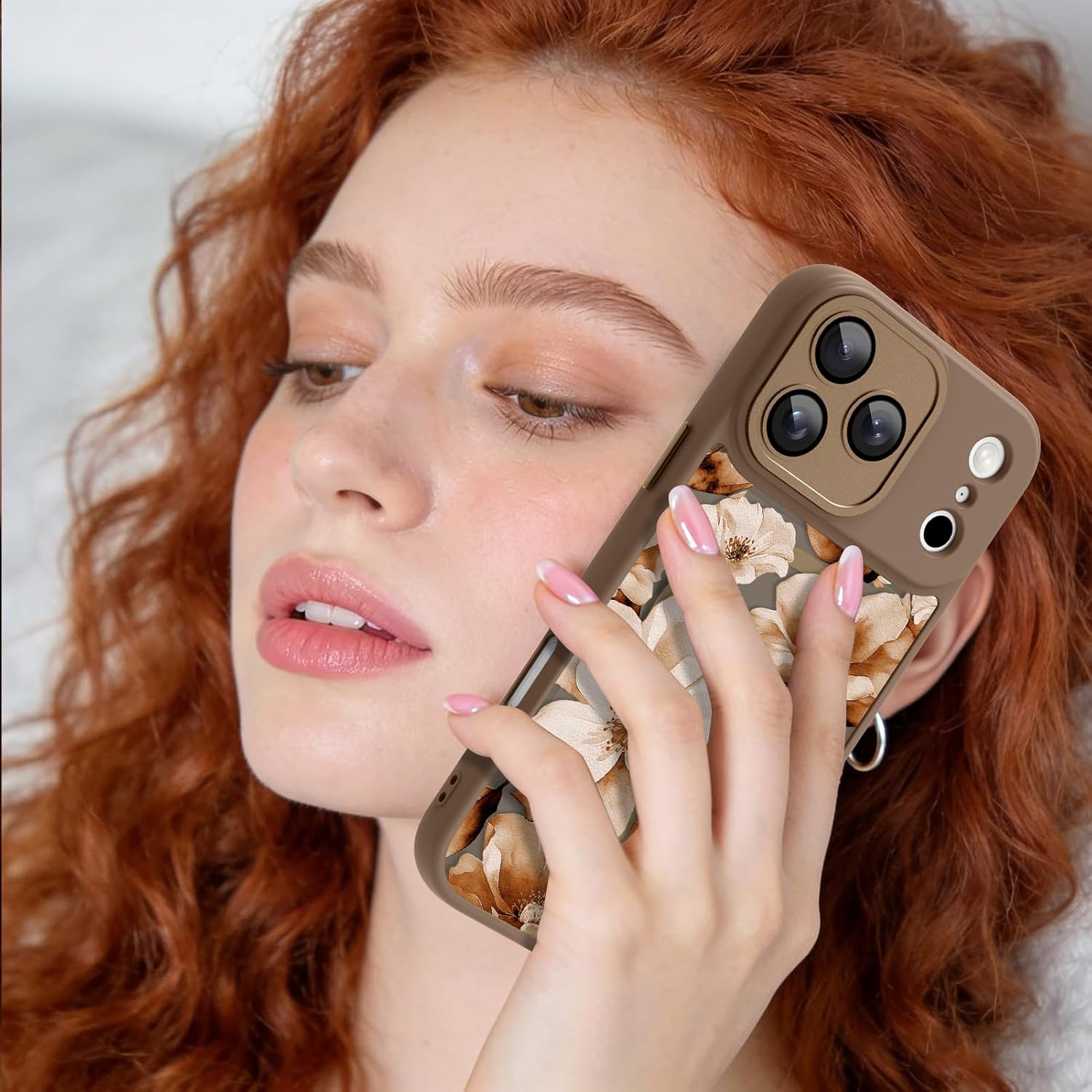 Magnetic for iPhone 17 Pro Max Case, Compatible with Magsafe, Cute Floral Pattern for Women Girls, Full Camera Protection, Translucent Matte Shockproof Protective Phone Cover, Brown