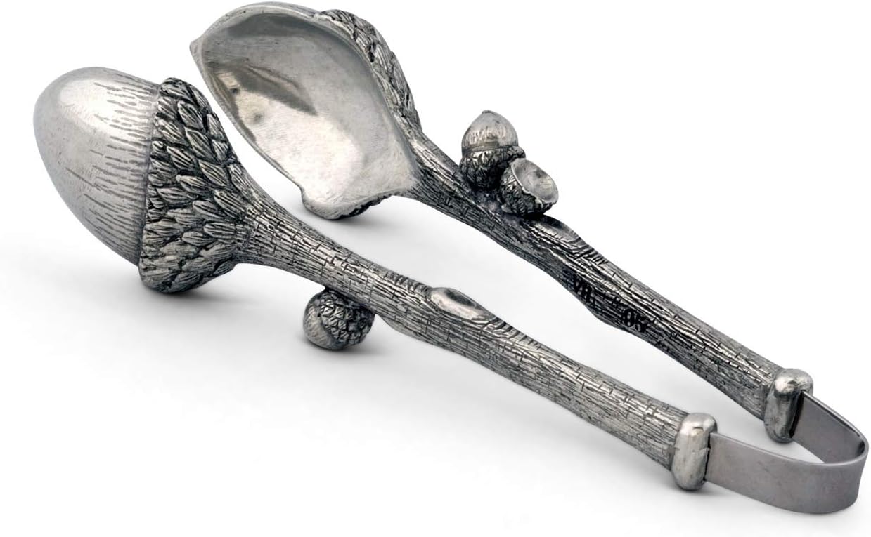 Vagabond House Pewter Acorn Pattern Nut/Sugar/Snack Tongs 4 inch Long