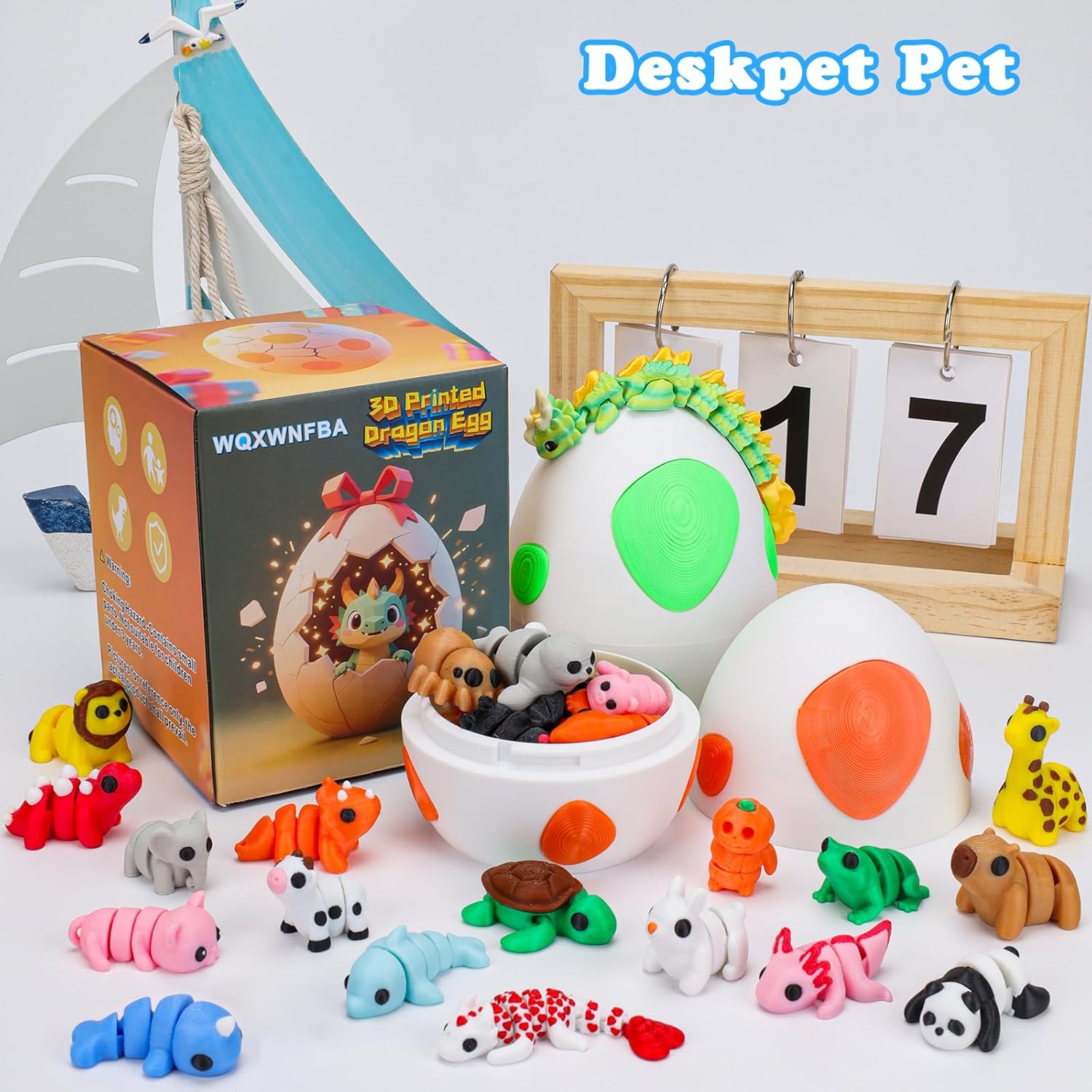 25Pcs Mini 3D Printed Animals with Dragon Eggs Set, 3D Printed Fidget Toys Bulk, Flexible Articulated Animals Figurines, Adults Desk Pets, Pocket Pets, Easter Basket Stuffers (Mix Animal)