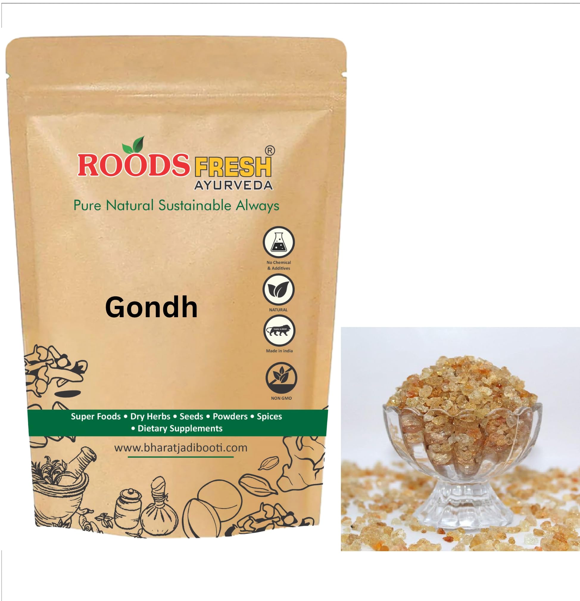 Roods Fresh Babul Gondh | Acacia | Laddu Gondh | Edible Gum | Babool Gaund | Gondh Kikar Acacia Arabica | Gondh Batain | 400 Gram