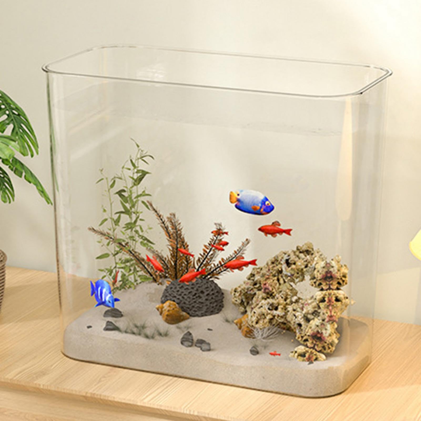 Acquario Betta Tavolo 31x28cm | Vaschetta Decorativa Per Pesci Con Coperchio - PET Trasparente