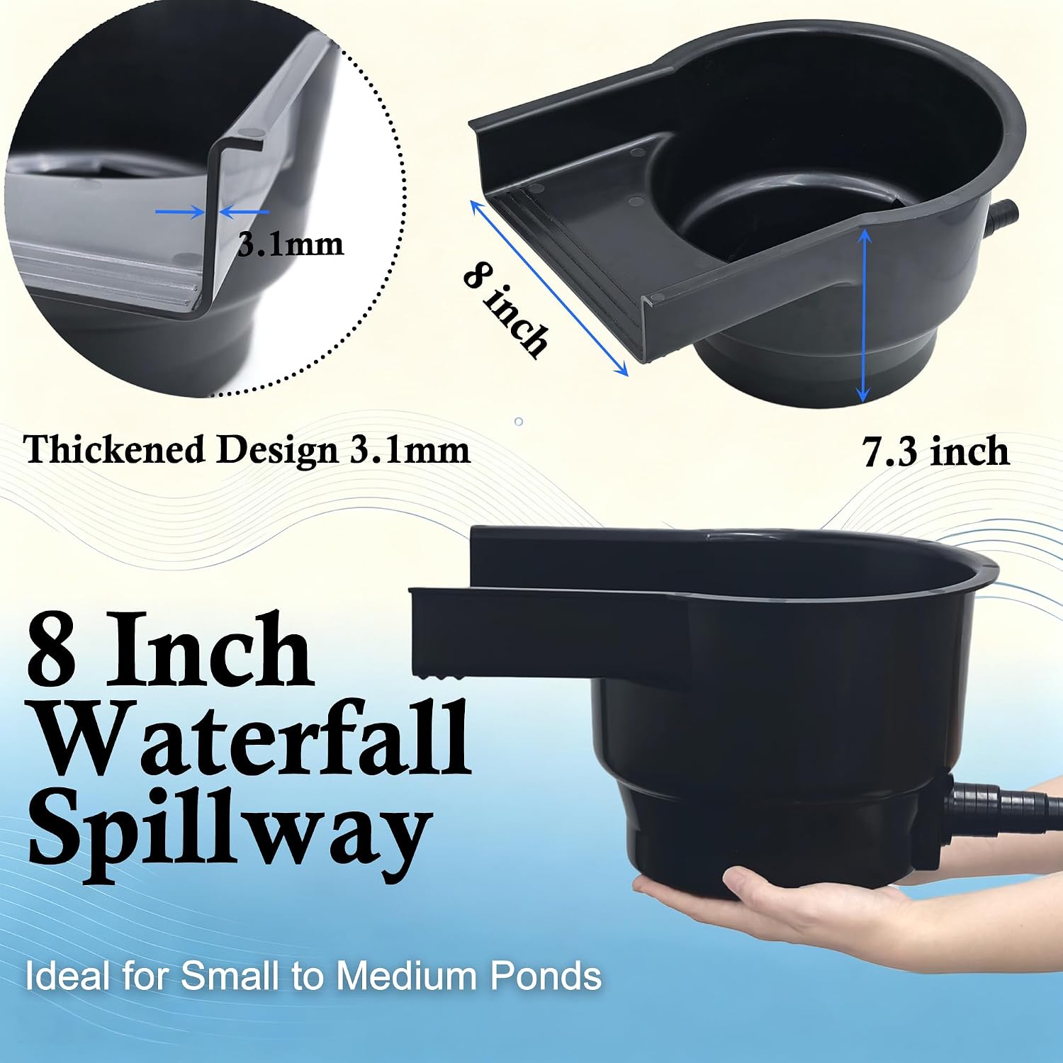 NewKe Pond Waterfall Spillway, 8 inch Wide Weir, Smooth Flow Waterfall Box