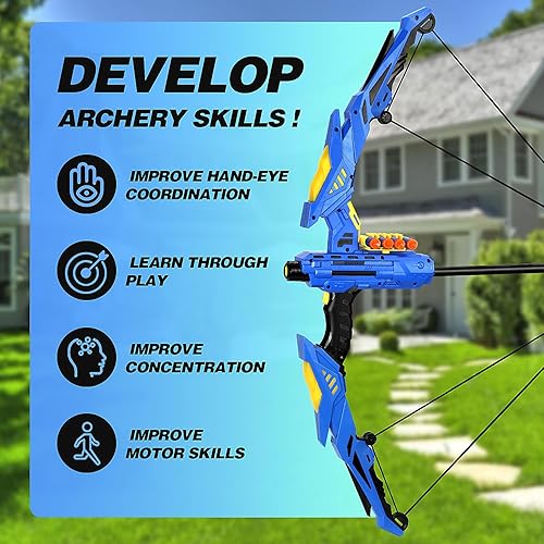 Miniatura 2 de TOY Life Juguetes de arco y flecha para niños con luces LED, 2 objetivos y pistola de juguete de dardos de espuma, juego de disparos, juegos de