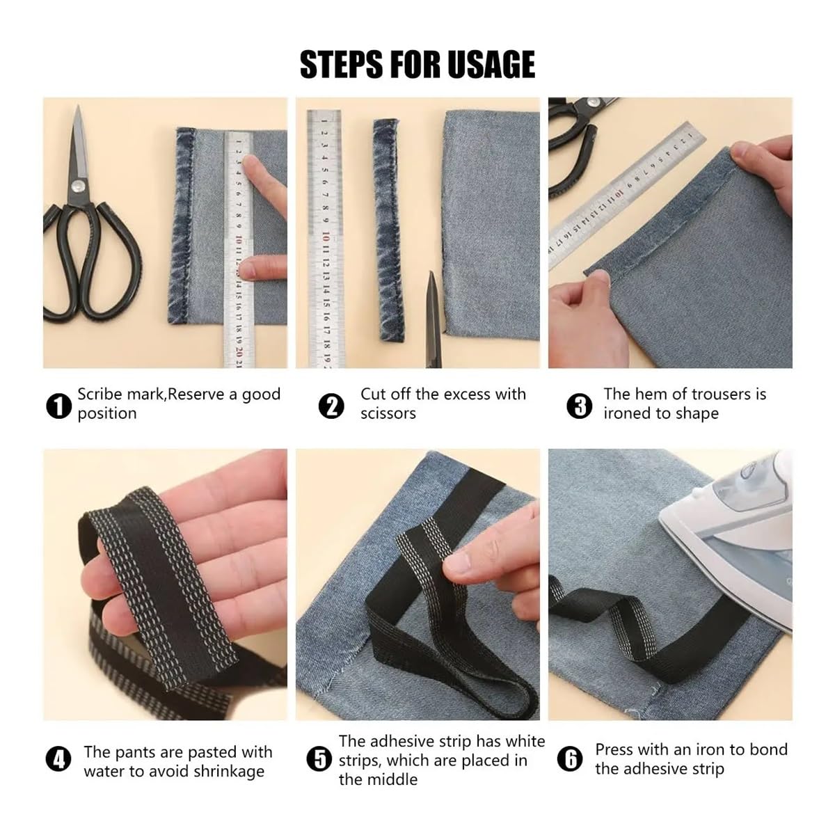 Säumband Bügelband zum Bügeln, Selbstklebendes Klebeband for Hosen, Hosen, Kanten, Jeans, Kleidung, Länge, Verkürzung, Reparatur, Saumbänder for Aufbügeln, DIY-Nähzubehör(Black,25M)