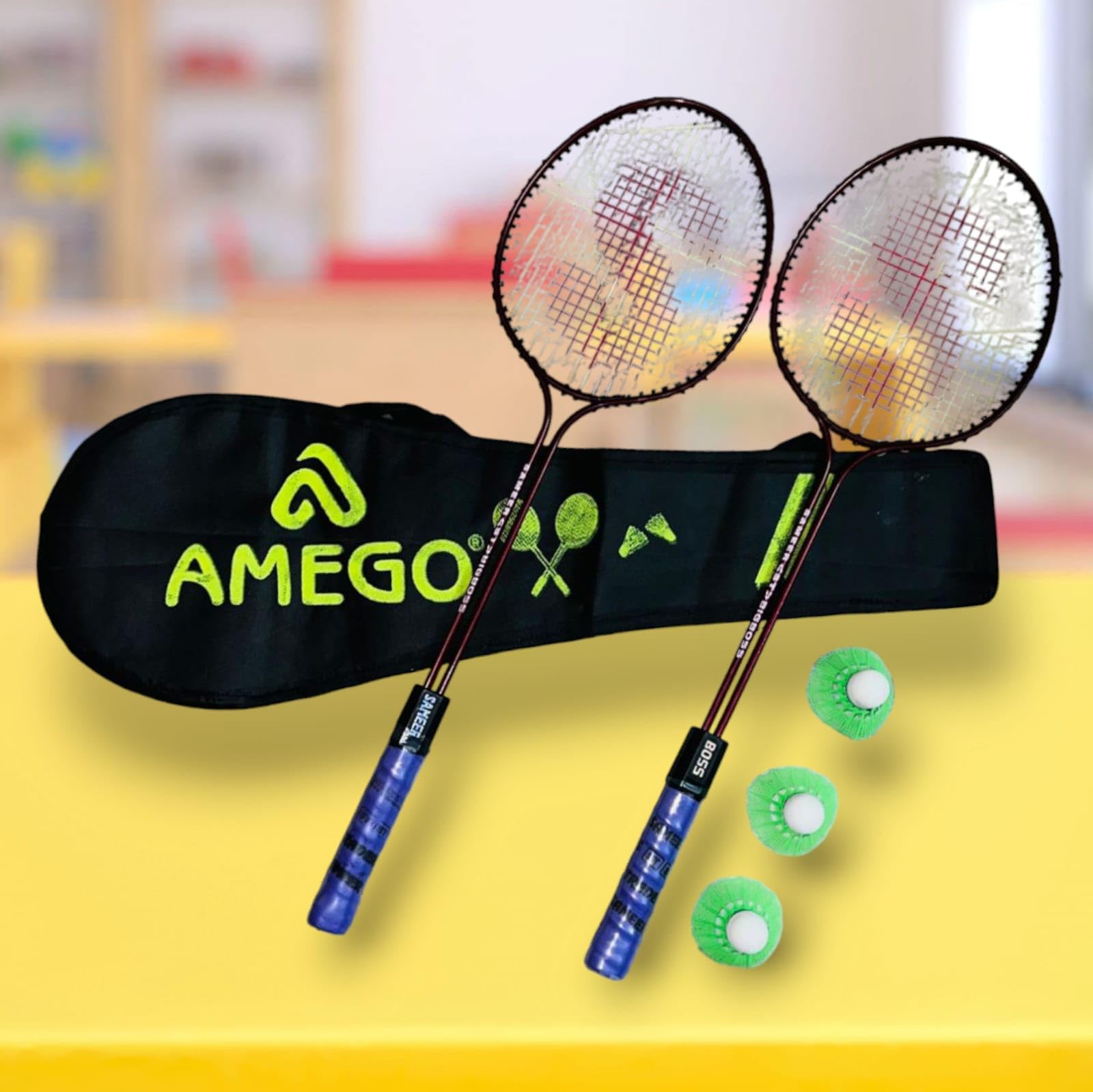 AMEGO Steel Badminton Racket Set with Carrying Bag, Lightweight Racquet Pair, 3 Plastic Shuttlecocks for Outdoor Games-image-22