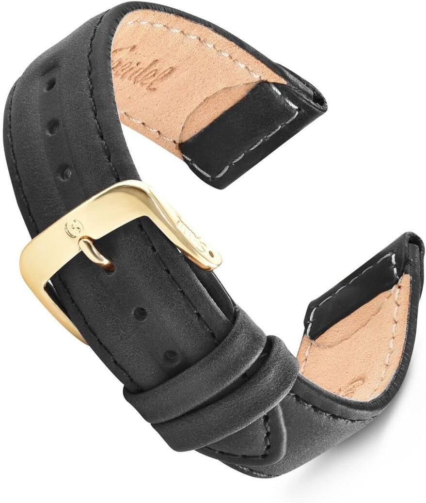 Speidel Genuine Leather Watch Band - Raised Double Edge Oiled Leather Replacement Strap - 18mm and 20mm