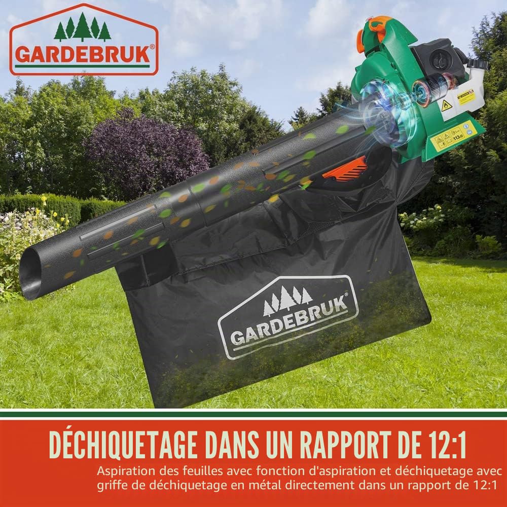 Souffleur de Feuilles 4en1 Essence air 68m/s Sac 45L Outils Inclus aspirateur de Feuilles broyeur végétaux souffleur Jardin
