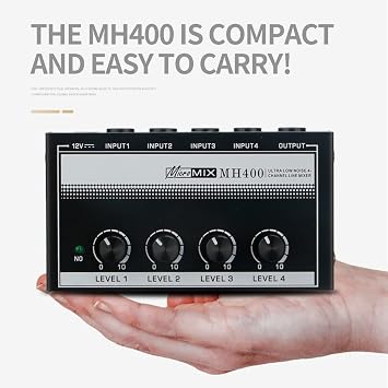 Headphone Amplifier with Audio Cable, HA400 4-Channel Metal Stereo Audio Amplifier, Mini Earphone Splitter W/ 1/4 TRS & DC 12V Power Adapter, for Sound Mixer PC Guitar Studio Stage (White)