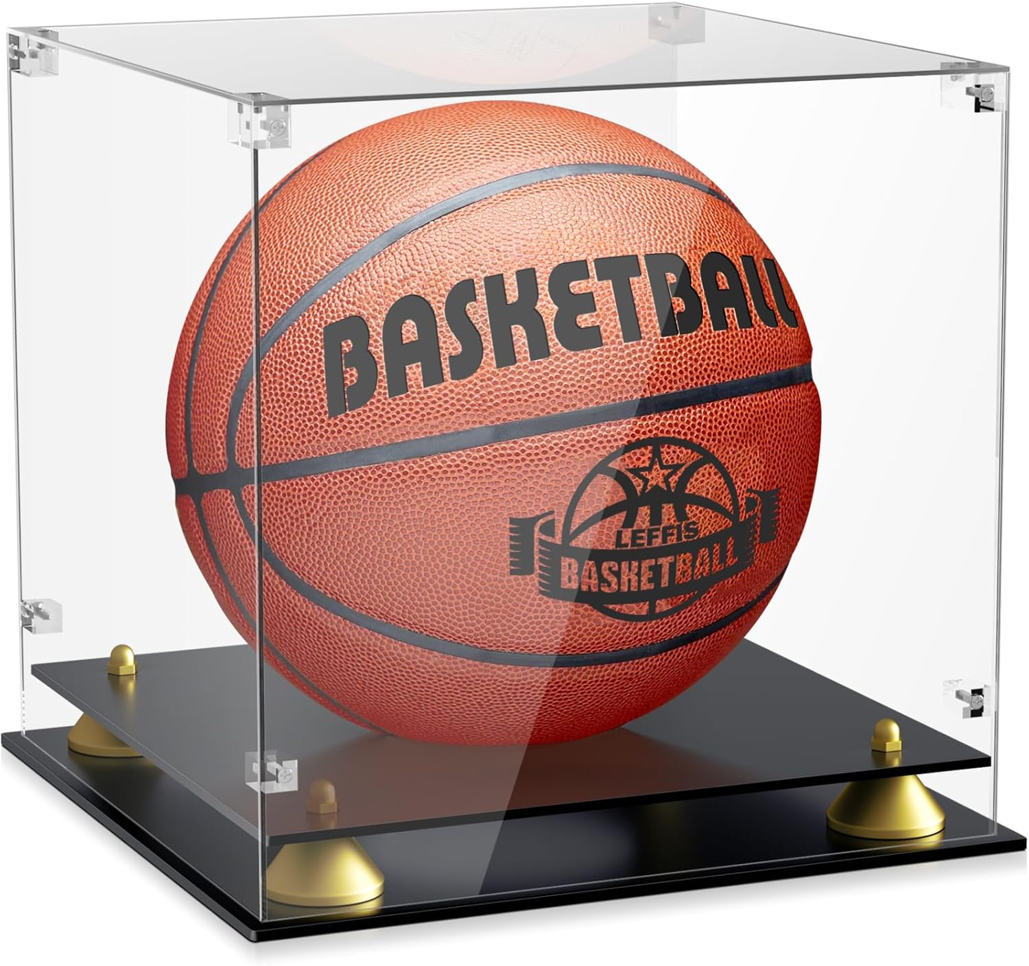 Leffis Basketball Display Case Acrylic Clear, UV Protected Basketball Stand Box Full Size with Double Layer Base, Soccer Display for Autographed Standard NBA WNBA Ball Memorabilia Keepsake