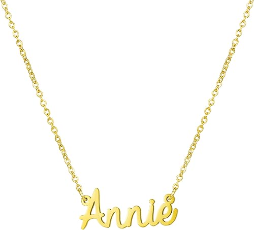 Awegift - Collar personalizable para mujer con dije de nombre, chapado en oro de 18 quilates, ideal para dama de honor o mamá