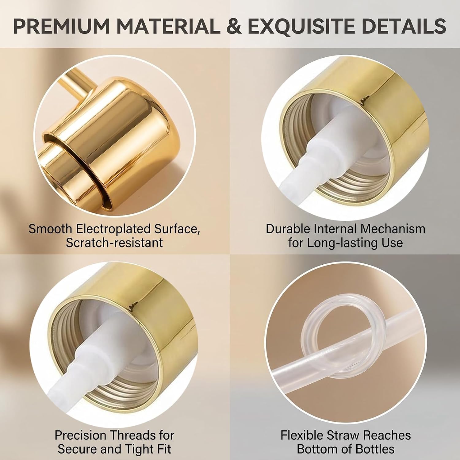 UPSTORE 2 Pack Gold Replacement Dispenser Pump Fits 28/400 Neck Bottles | Leak Proof Lotion Pump Tops, for Salon Professional Hair Care Bottles, Bathroom Home Use