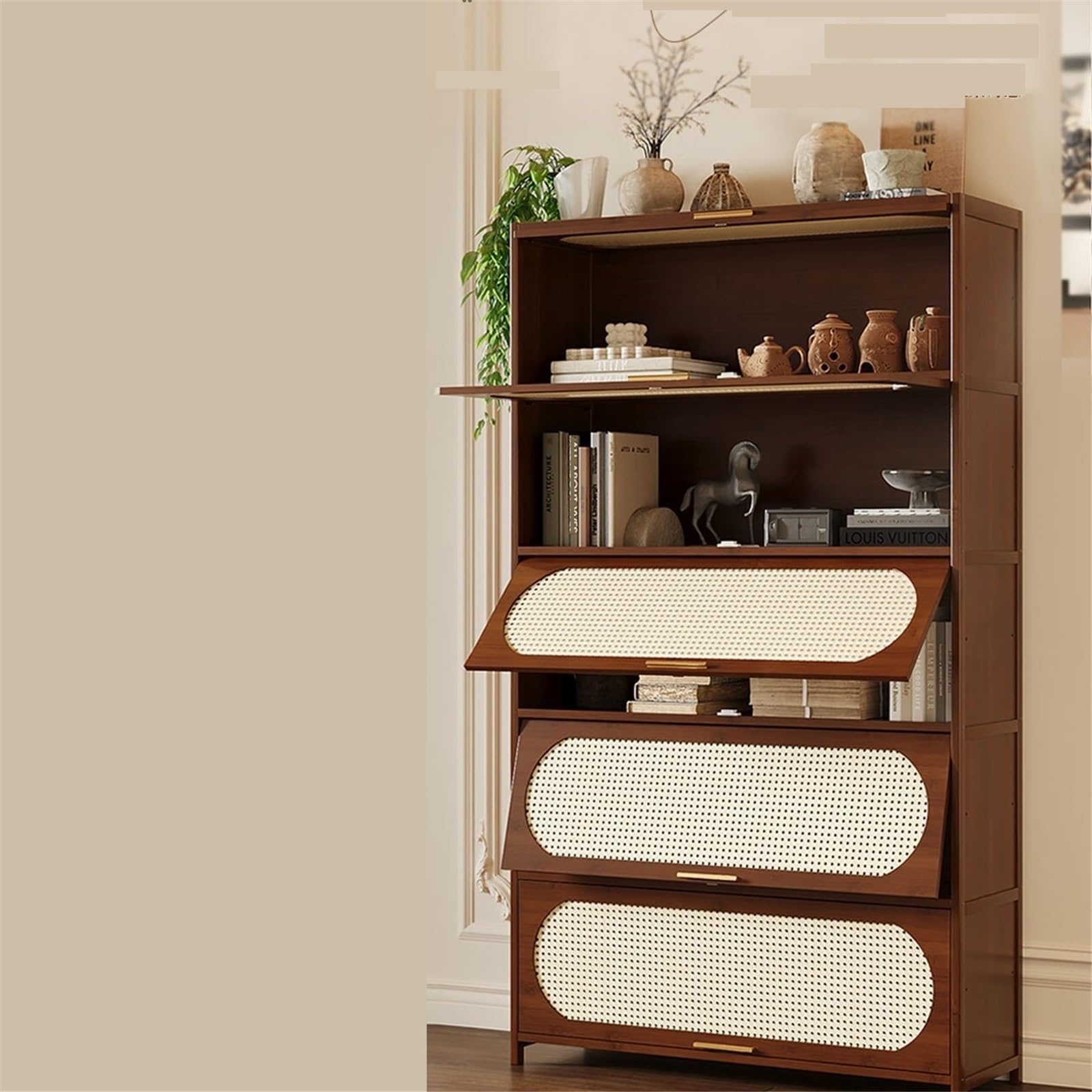 Consola de Comedor de una Sola Capa, aparador bajo con Tablero de Esquina, estantería de Almacenamiento y Vitrina para Sala de Estar de 60 cm