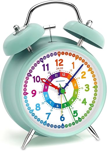 Peakeep Loud Analog Alarm Clock for Kids Learning Telling Time Teaching, 4 . 5 Twin Bell Alarm