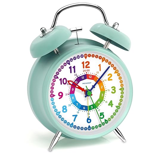 Peakeep Loud Analog Alarm Clock for Kids Learning Telling Time Teaching, 4 . 5 " Twin Bell Alarm