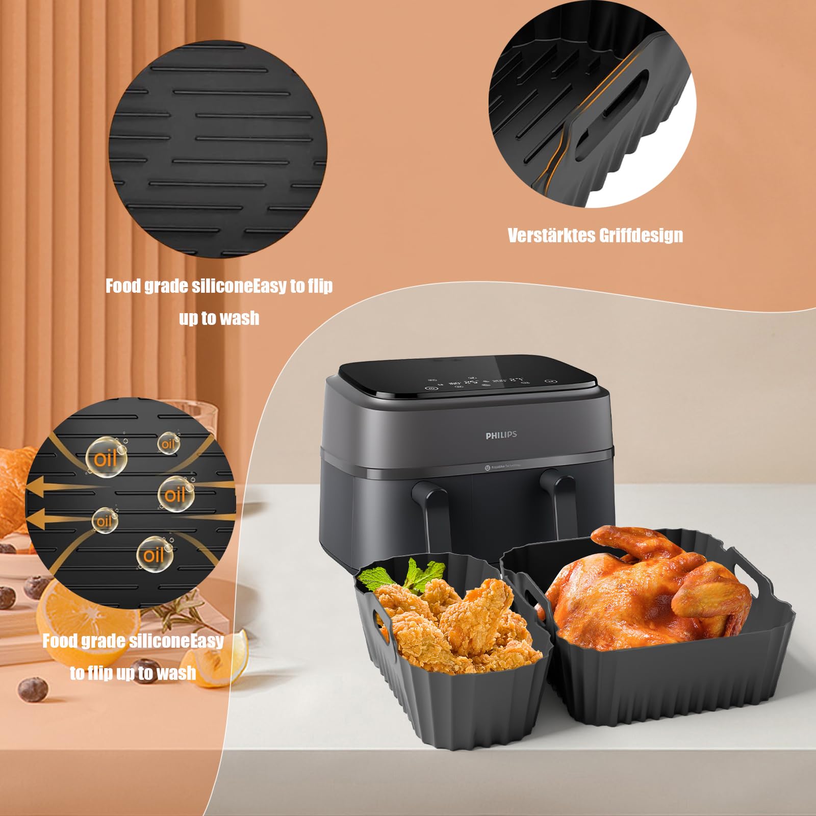 Airfryer Zubehör für Philips Airfryer Dual Basket 3000 Series NA350