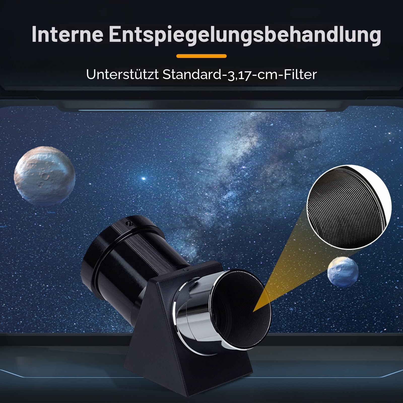 Svbony SV221 Teleskop Zenitspiegel, 1,25 Zoll 45° Aufrichtendes Diagonal Prisma, Aluminium Stern Zenitspiegel Okularadapter für bodengestützte astronomische Beobachtungen