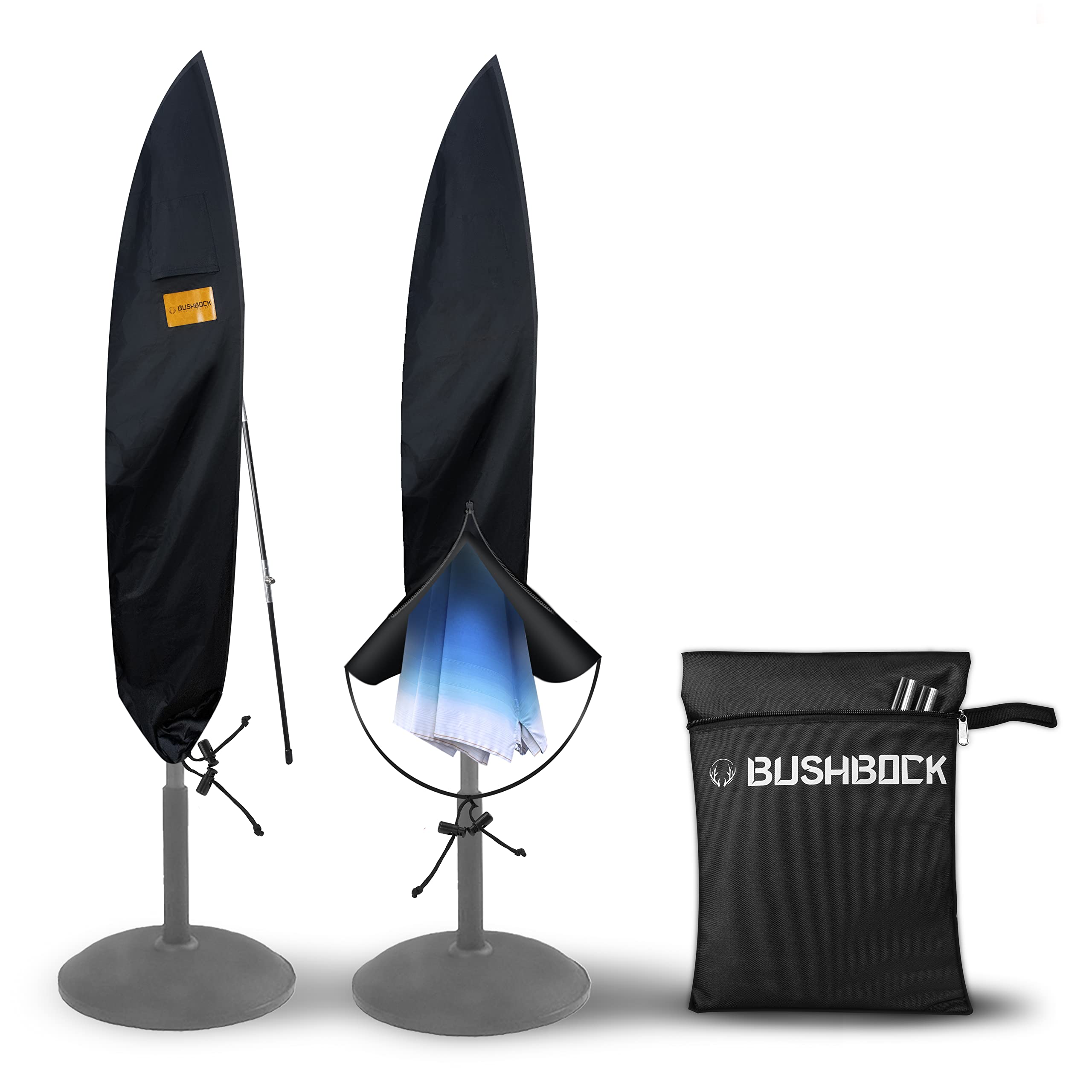 BUSHBOCK® Premium pokrowiec na parasol przeciwsłoneczny/wiszący – do ok. 400 cm Ø – najlepsza tkanina 600D – ultra wytrzymały z otworami wentylacyjnymi i specjalną powłoką (265 x 40 / 70 / 50 cm)