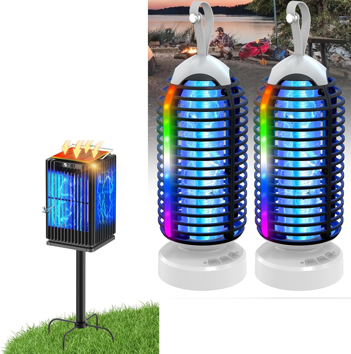 Bug Zapper Outdoor with Marquee Light, Cordless Mosquito Zapper Solar Powered