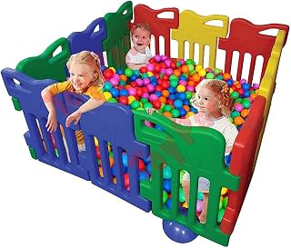 Toy Park Baby Playpen Kids Activity Centre Safe & Spacious Play Yard Home Indoor Outdoor, Happy Game Enclosure Ball Pool Area for Toddlers (Multicolour, 12 Panel Set)