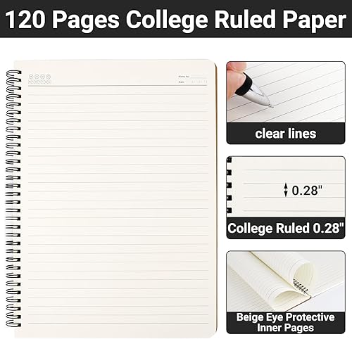 Miniatura 3 de EUSOAR Cuaderno rayado de tapa dura, A4, 3 paquetes de 8.5 x 11 pulgadas, 120 páginas con rayas de papel kraft para escribir viajes, diario,