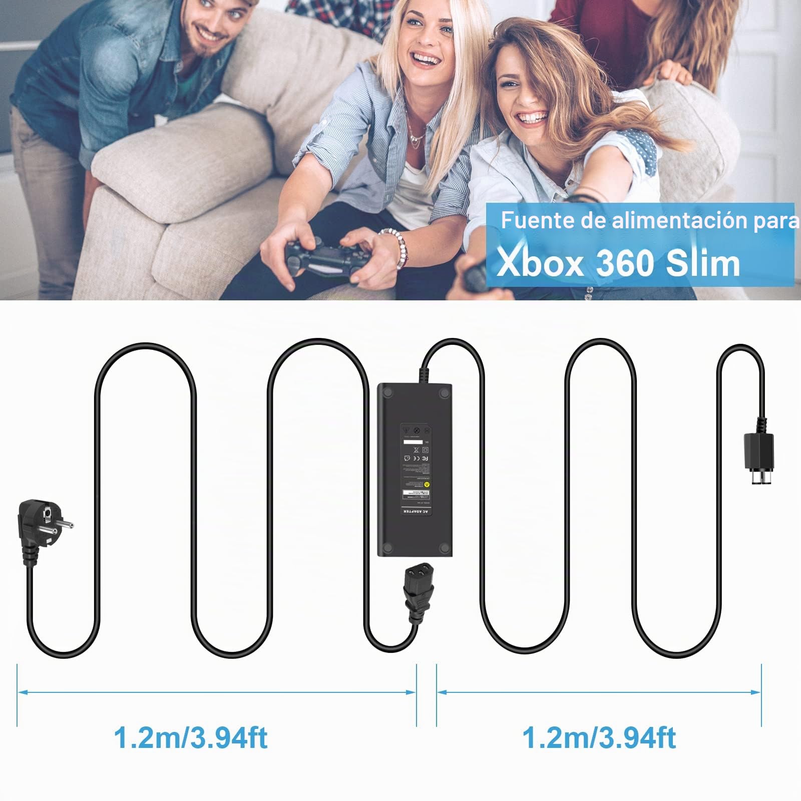 Labtec ladrillo de Fuente de alimentación para Xbox 360 Slim, Adaptador de alimentación de Repuesto para Microsoft Xbox 360 Slim Consola EU