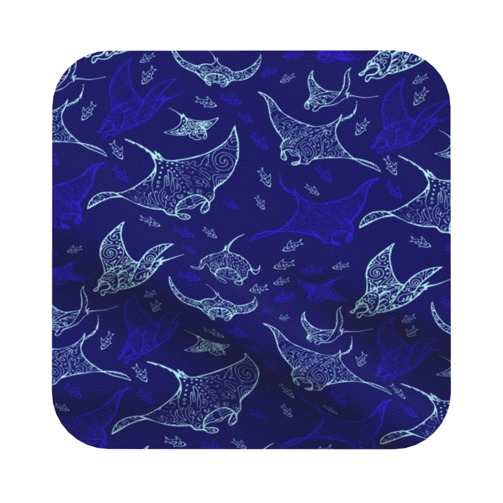 Manta Ray and Fish PU Leather Coasters Set of 6 Square Drink Coasters