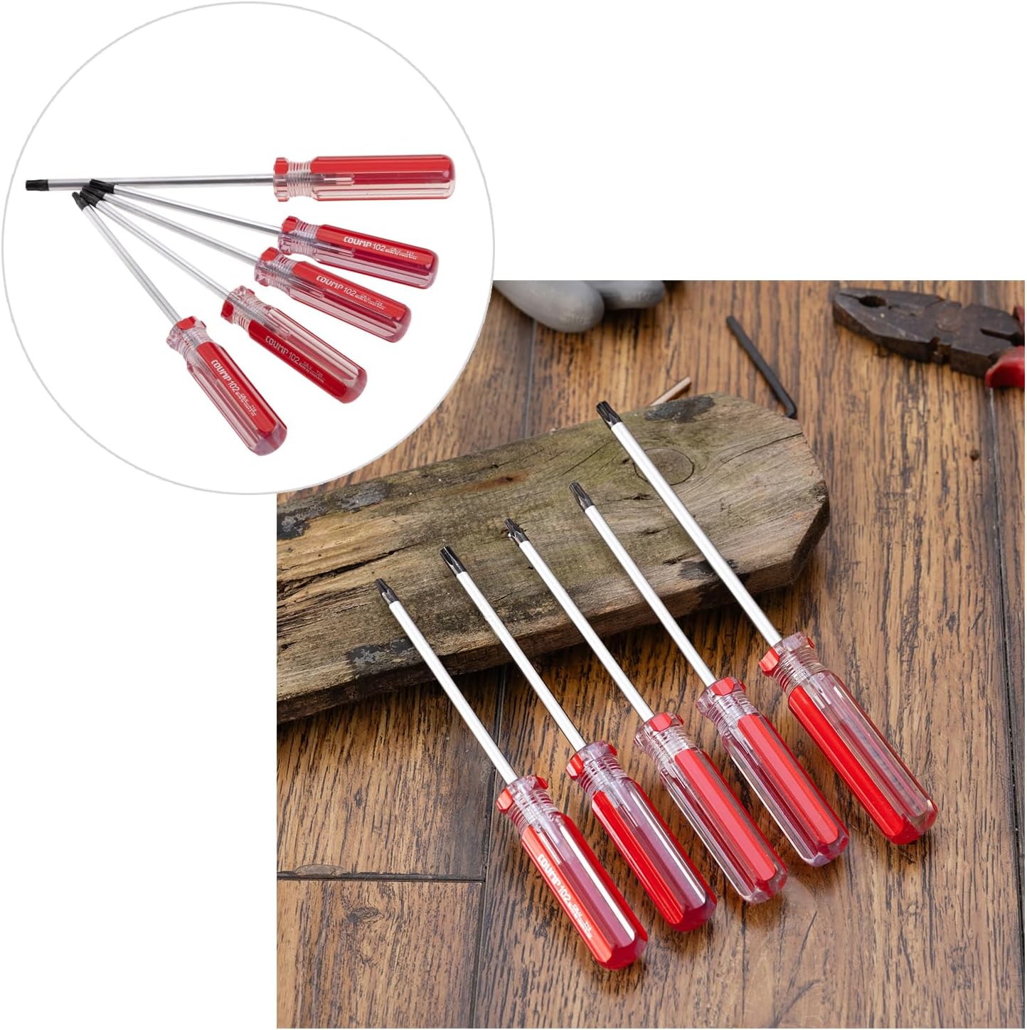 5Pcs Red Security Torx Screwdriver Set with Magnetic Tip Plastic Grip, Torx Screwdriver with Hole for Repairing and DIY (Type: T15, T20, T25, T27, T30)