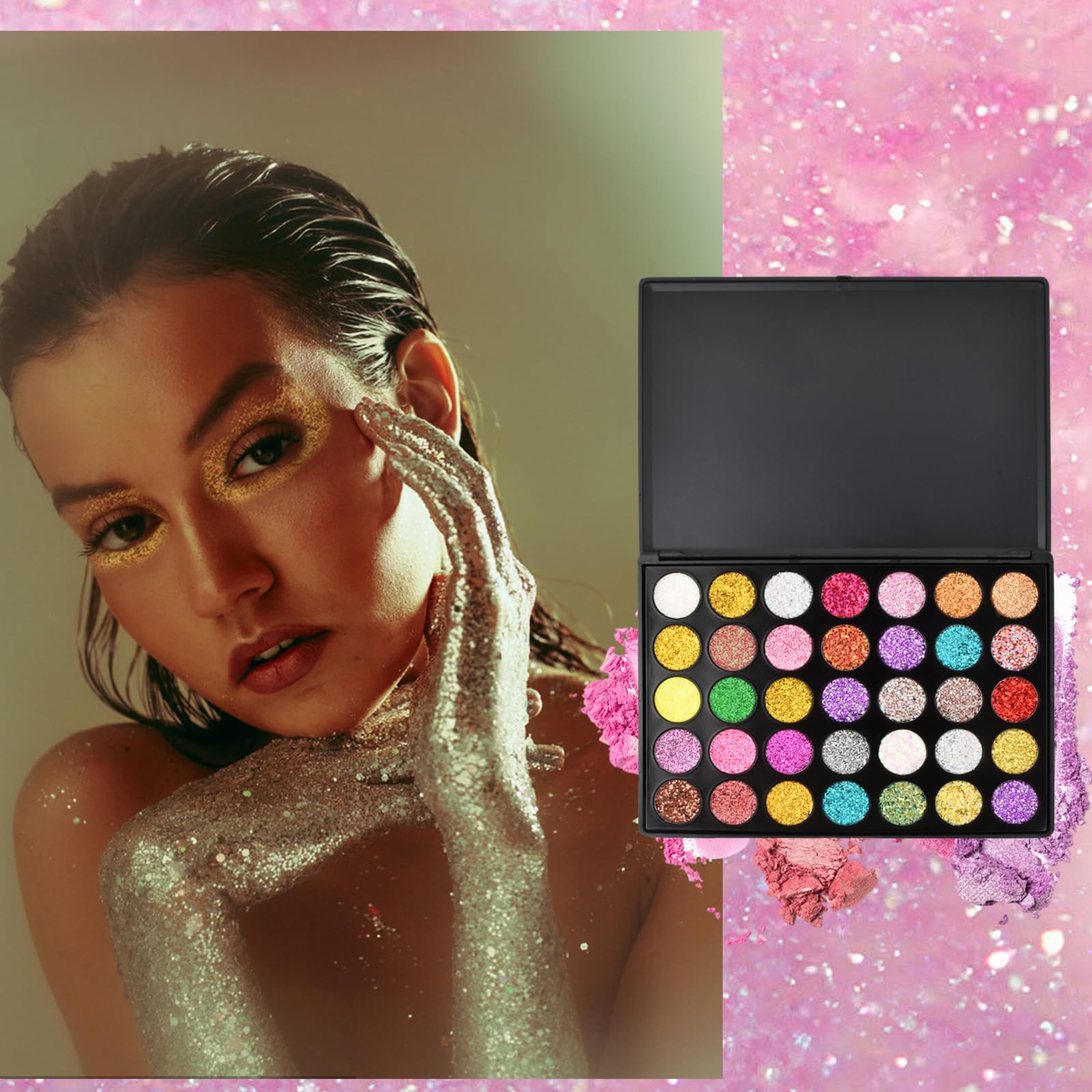 35 Colors Professionnel Maquillage Palette Fard à Paupières Glitter, Eyeshadow Palette Paillette Yeux, Oculaire Brillante Palette d'Ombre Longue Durée pour les Spectacles Scène et la vie Quotidienne