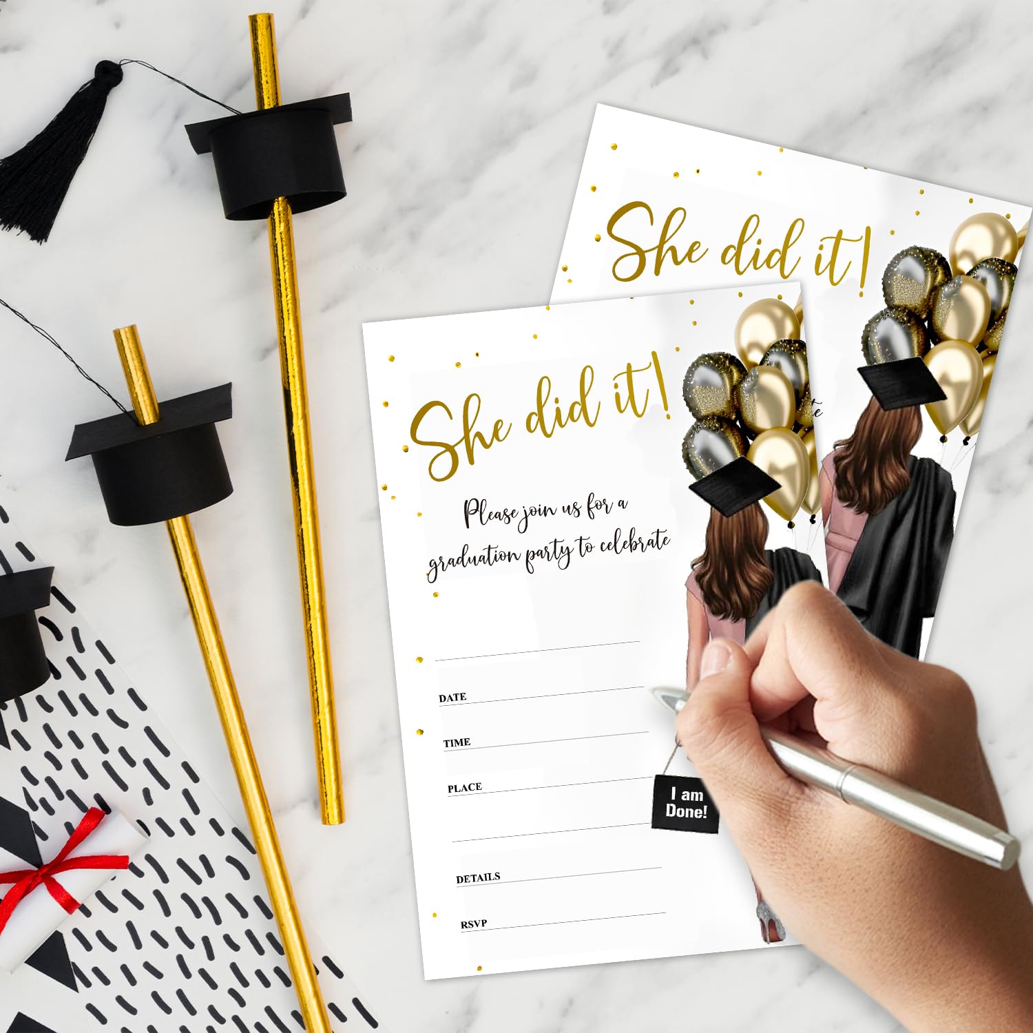 Amazon.com : rizotus 20 Graduation Party Invitations with Envelopes, She  Did It Grad Party Announcement Invite Cards, Grad Celebration Party Favor  Supplies -a07 : Home & Kitchen