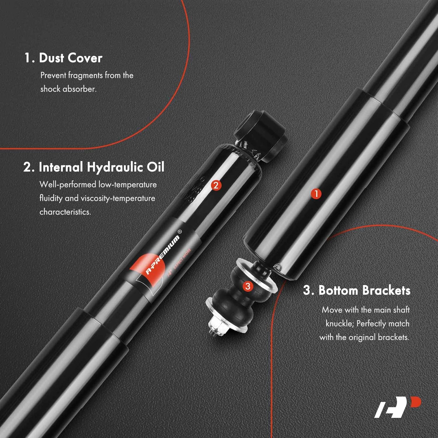 A-Premium Front Suspension Shock Absorber Compatible with Ford 1992-1998 E-350 Econoline (Club Wagon), 1999-2000 E-350 Super Duty, E-450, 2-PC Set