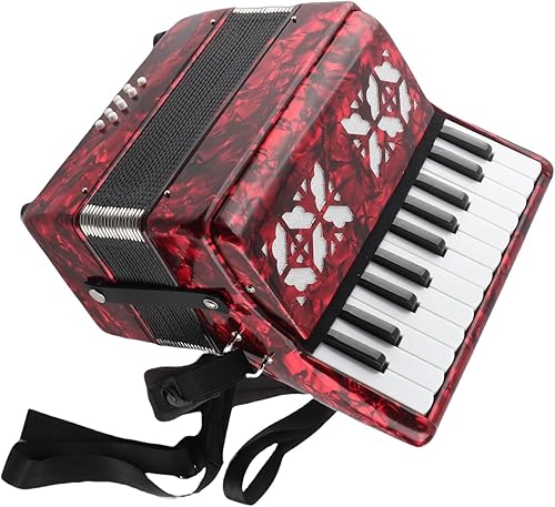 Miniatura 8 de Acordeón de 22 teclas, 8 bajos, acordeón, instrumento musical educativo profesional con correa retráctil para principiantes y estudiantes, 12.4 x