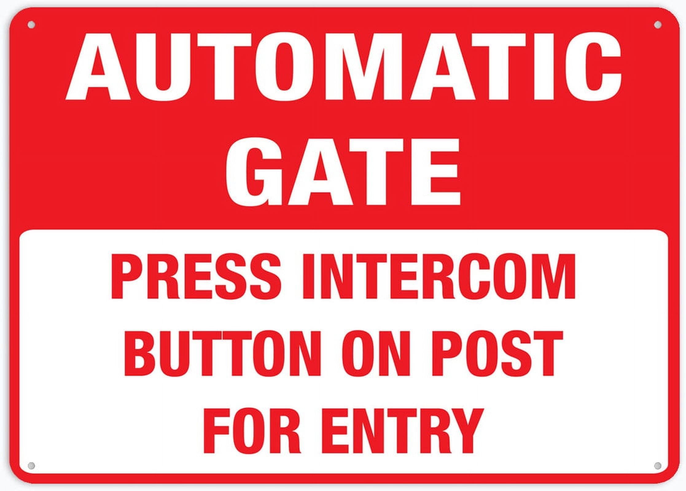 Peiyeety A07 Press Intercom Button On Post For Entry Automatic Gate Sign For Business 8"X12" Rust Free Aluminum Uv Printed,4 Pre-Drilled Holes.durable/Weatherproof