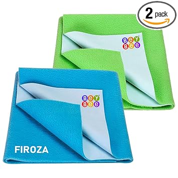 BeyBee Cotton Waterproof Baby Bed Protector Dry Sheet for Born Babies Gifts Pack Medium Combo (Light Green + Firoza) - image, photos