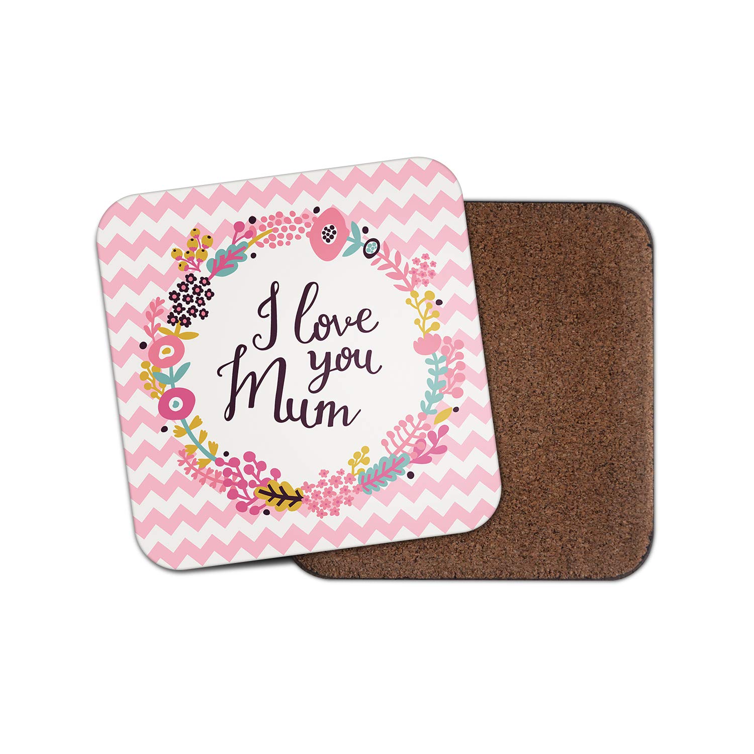 Destination Vinyl Ltd Multicolor 1 X Love You Mum Coaster - Mummy Cute Pink Flowers #29281
