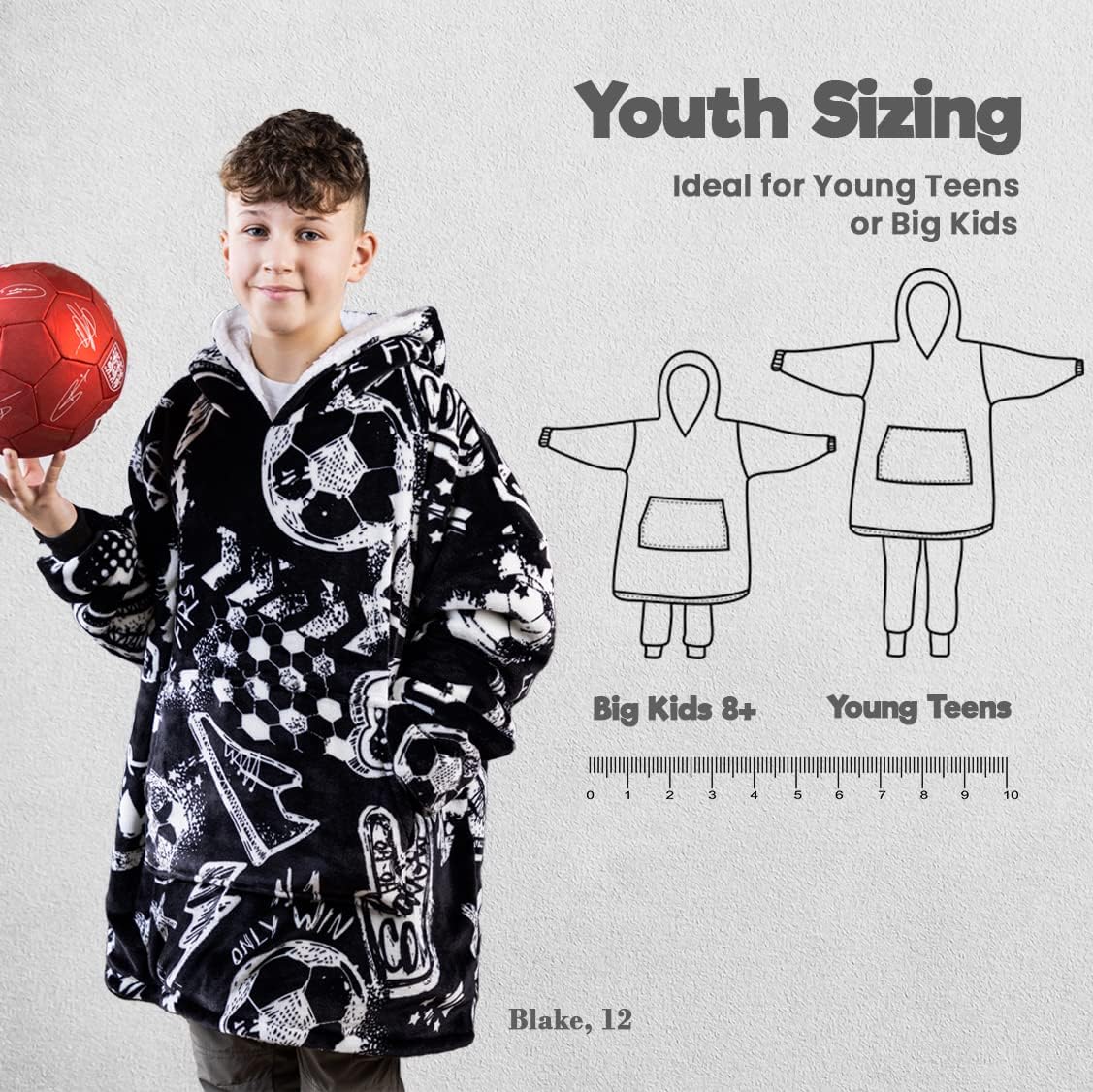 Sports Blanket Hoodie Men & Kids, Oversized Wearable Blanket Kids, Teens, Adults, Soccer & Basketball Hoodie Blanket for Boys - Image 5