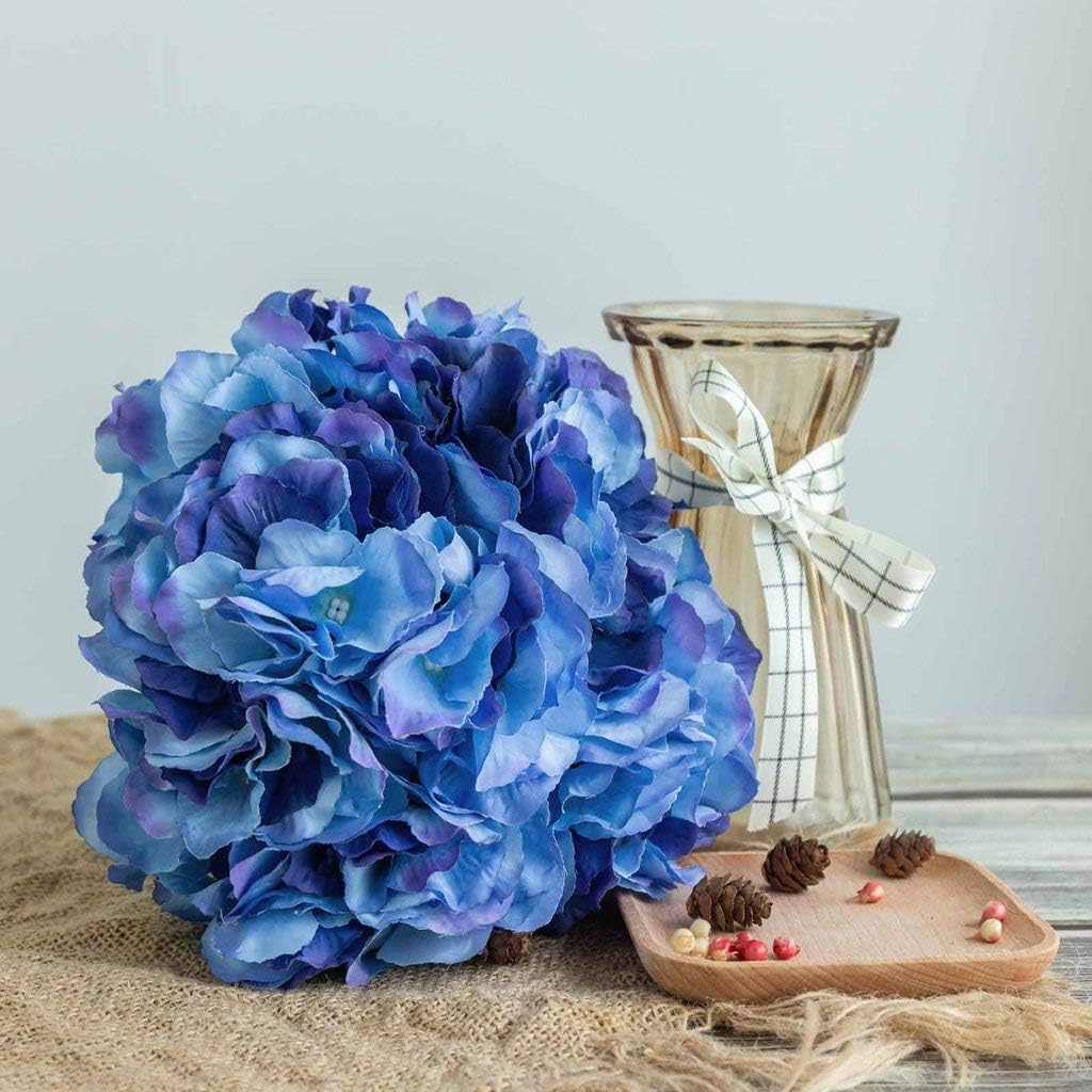TABLECLOTHSFACTORY 5 Pack | 25 Heads Royal Blue Silk Hydrangea Artificial Flower Bushes Wedding Floral Arrangements