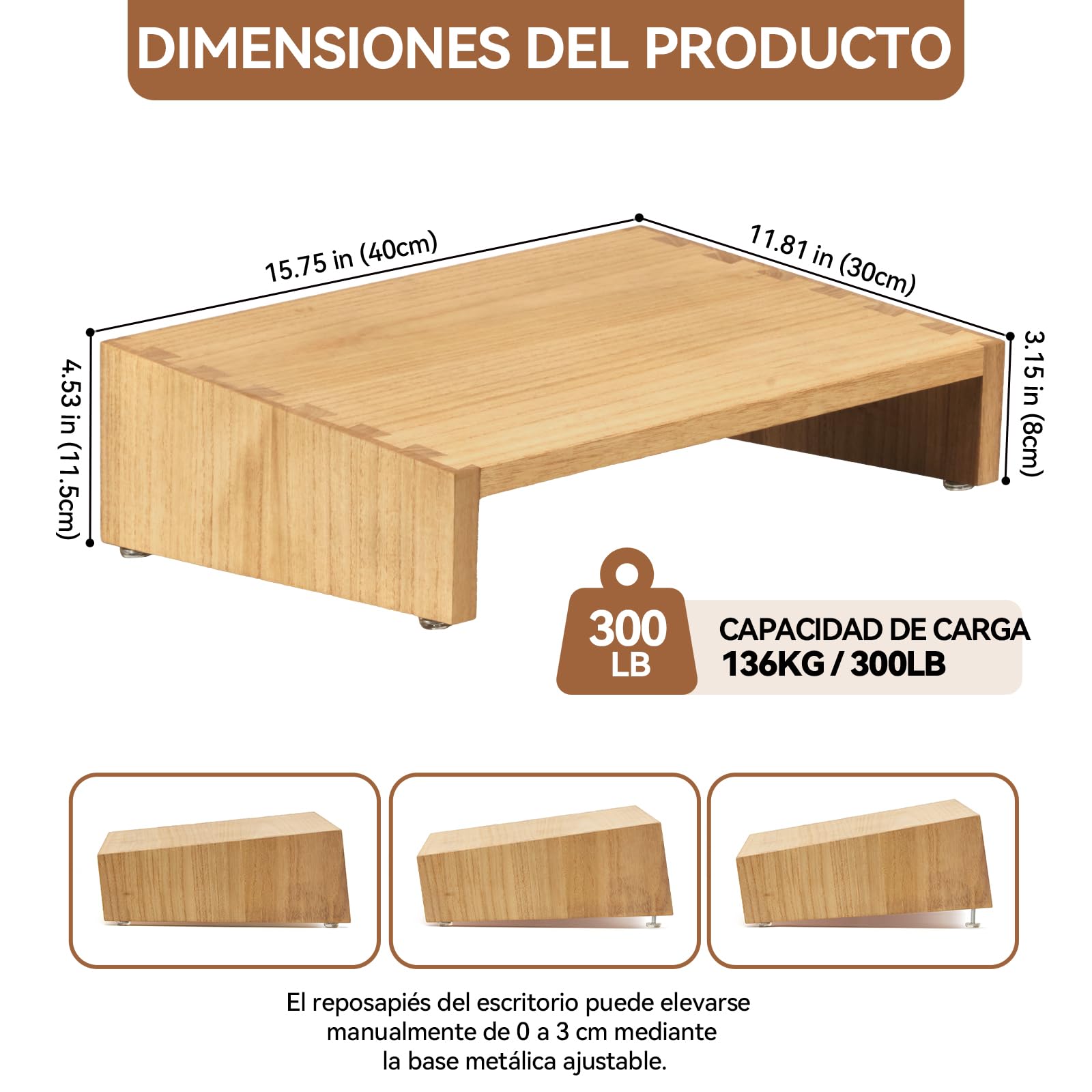 KIRIGEN Reposapiés de madera regulable en altura debajo de la mesa Reposapiés portátil Ayuda a mejorar la postura al sentarse color natural