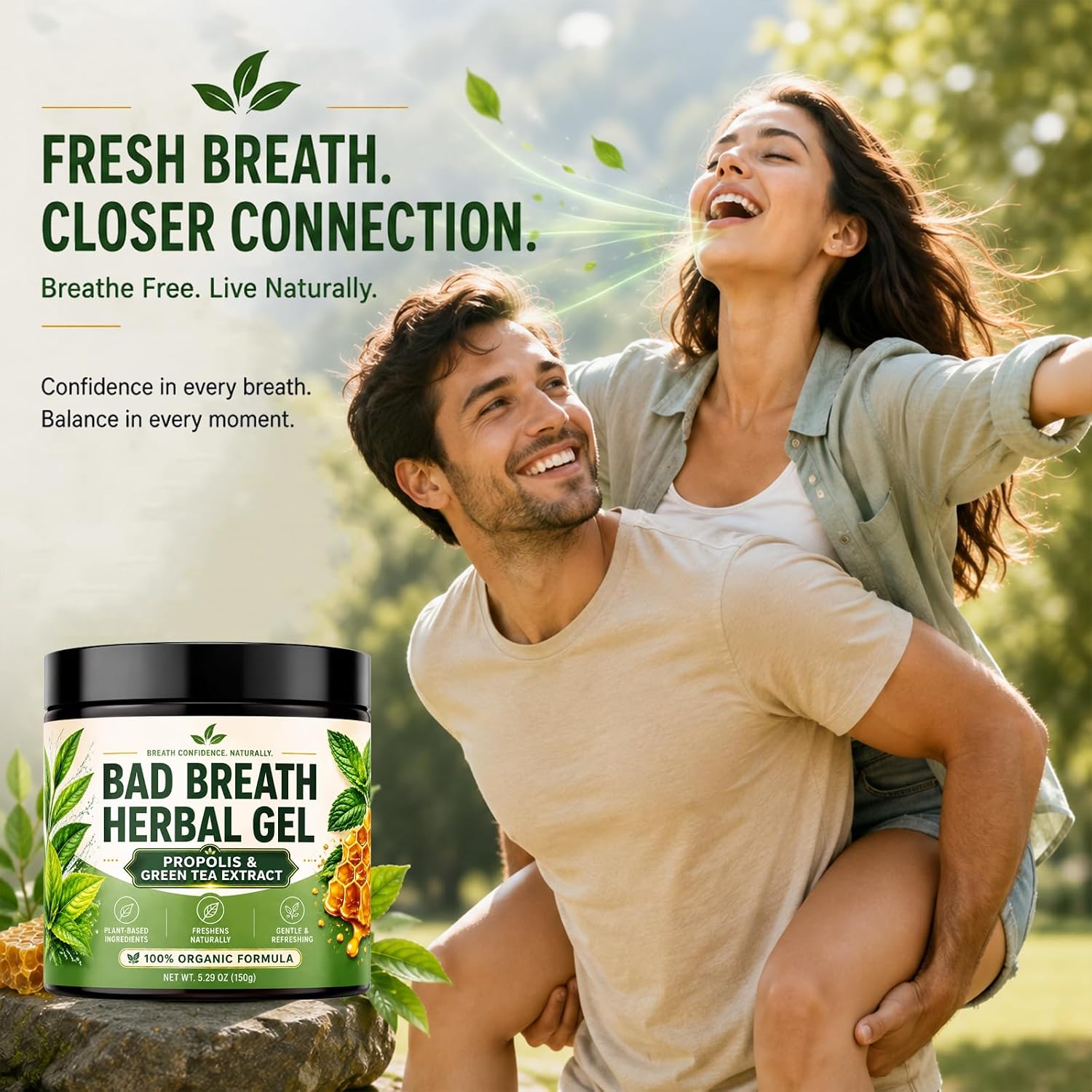 Anti Bad Breath Herbal Gel, Natural Breath Freshener, Herbal Gel for Bad Breath & Daily Oral Hygiene, Moisturizing Tongue Coating, Long Lasting Mint Taste