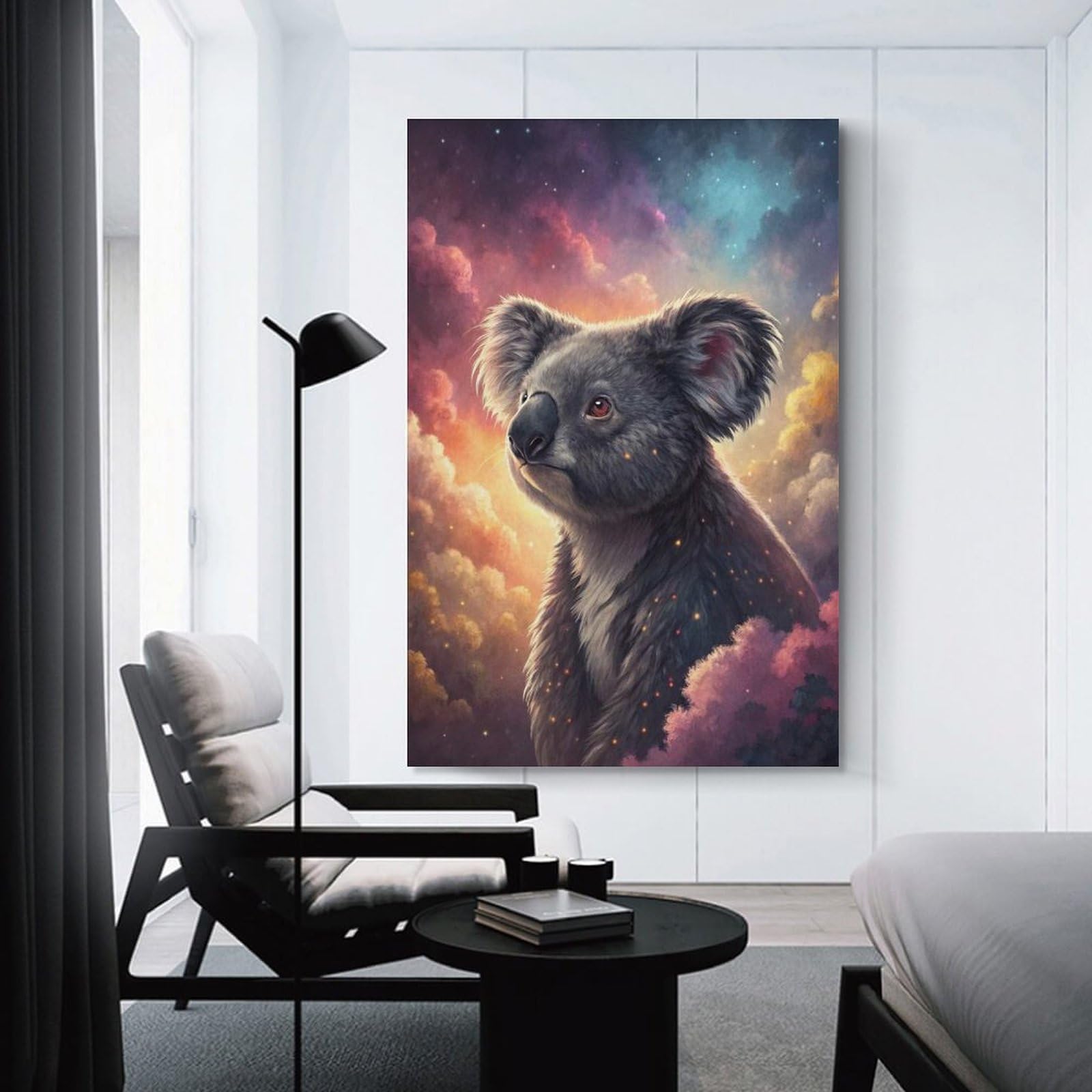 Junmoney Koala in A Cosmic Dreamscape Wall Art Print 24x36inch(60x90cm), for Hallway, Entryway Or Landing, Wall Decor to Refresh Empty Corners, for Cosy Room Updates