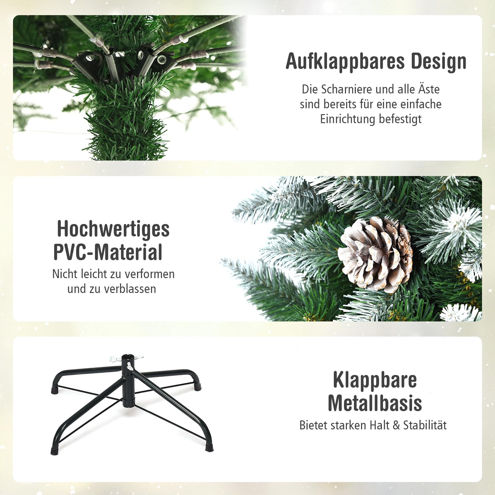 GOPLUS 180/220 cm schneebedeckter Weihnachtsbaum, künstlicher Christbaum mit beschneiten Spitzen & Tannenzapfen, Tannenbaum künstlich mit PVC Nadeln & Metallständer (180cm)