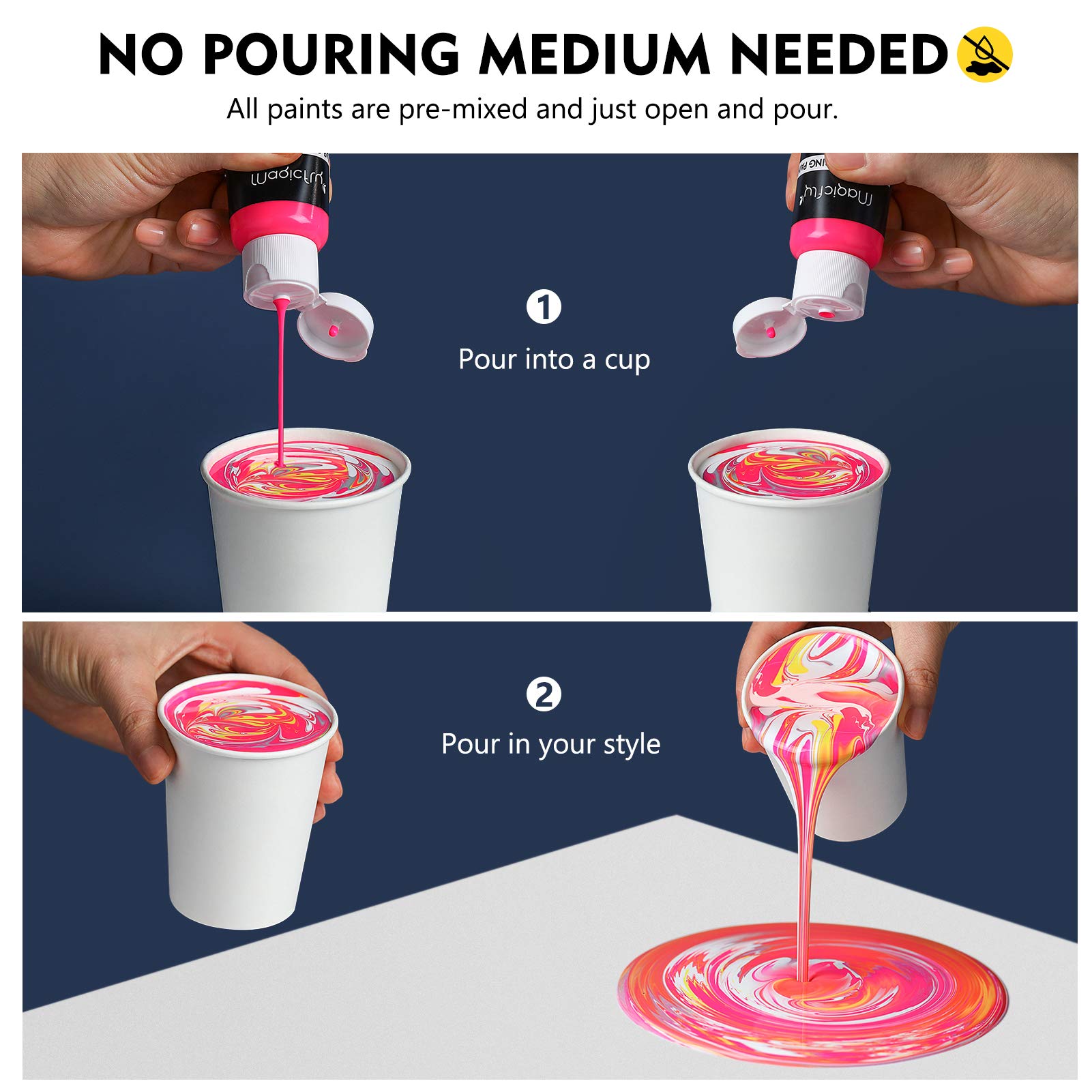 Magicfly Acrylic Pouring Paint 16 Colours /60ml, PreMixed High Flow