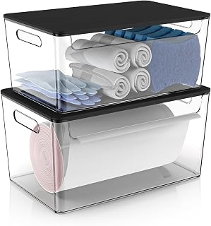 COAZEX 2 Pack Stackable Plastic Trash Bag Holder with Black Lids Under Sink