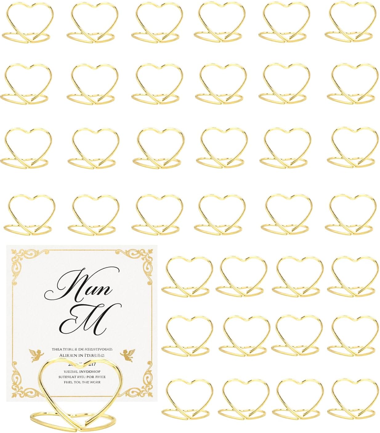 YUCHIYA 36 Pcs Heart Table Number Holders - Rust-Resistant Metal Place Card Stands for Weddings, Office & Home Decor (Gold)