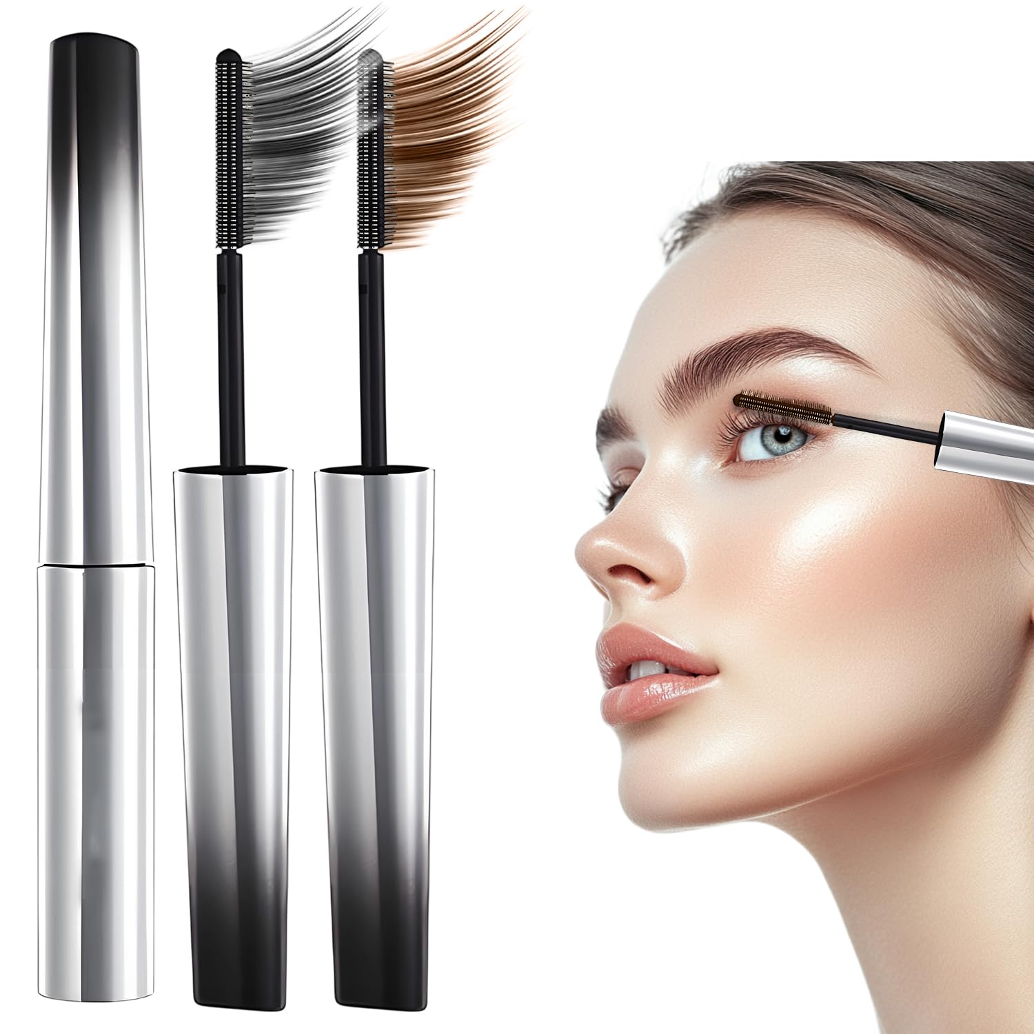 Iron Wand Mascara, 2026 Upgraded Waterproof Long Lasting Metal Mascara, 3D Curling Eyelash Iron Mascar, Suitable for Both Upper and Lower Lashes (Black+Brown)